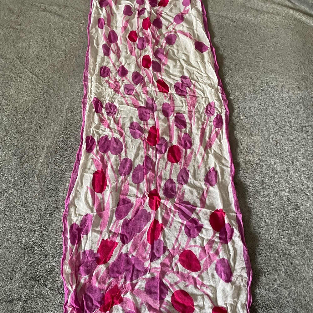 Vintage 1970s Sheer Floral Scarf – Pink, Purple & White